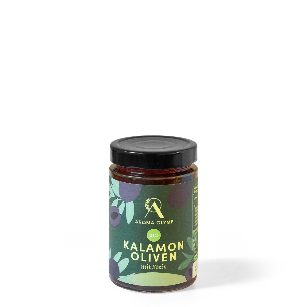 Aroma Olymp Bio Kalamon Oliven mit Stein Freistellerfoto