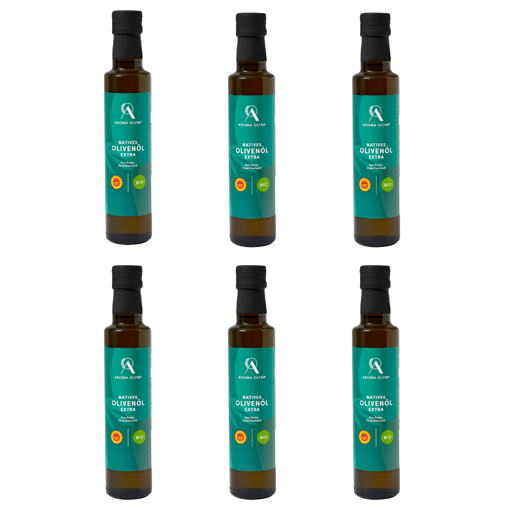 
                  
                    Aroma Olymp Bio Olivenöl nativ extra aus Kreta g. U. 250 ml im 6er Bundle als Freisteller
                  
                