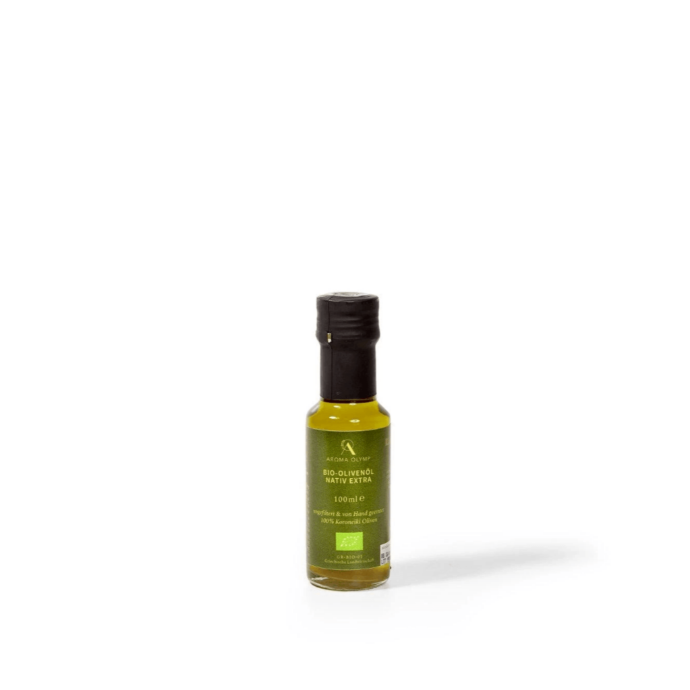 
                  
                    Eine kleine Flasche (100 ml) Aroma Olymp Bio-Olivenöl nativ extra
                  
                
