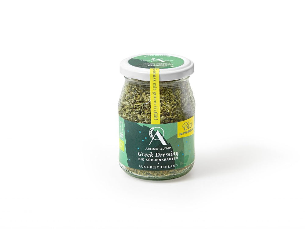 
                  
                    Aroma Olymp Bio Gewürzkräutermischung „Greek Dressing“ im Mehrwegpfandglas 
                  
                