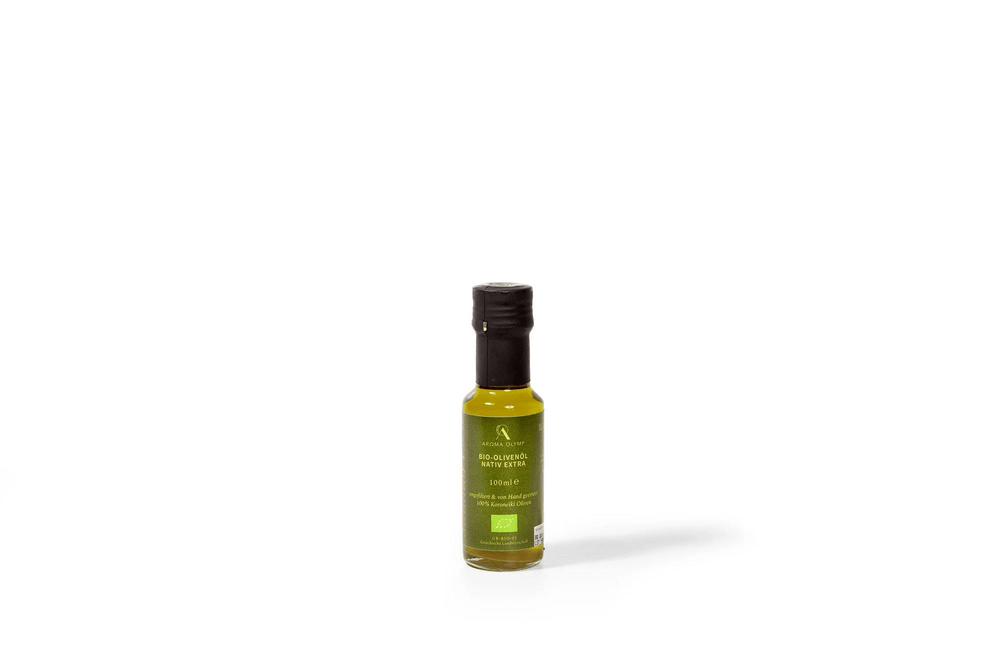 
                  
                    Eine kleine Flasche (100 ml) Aroma Olymp Bio-Olivenöl nativ extra
                  
                