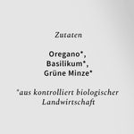 Zutatenliste: Oregano, Basilikum, Grüne Minze 