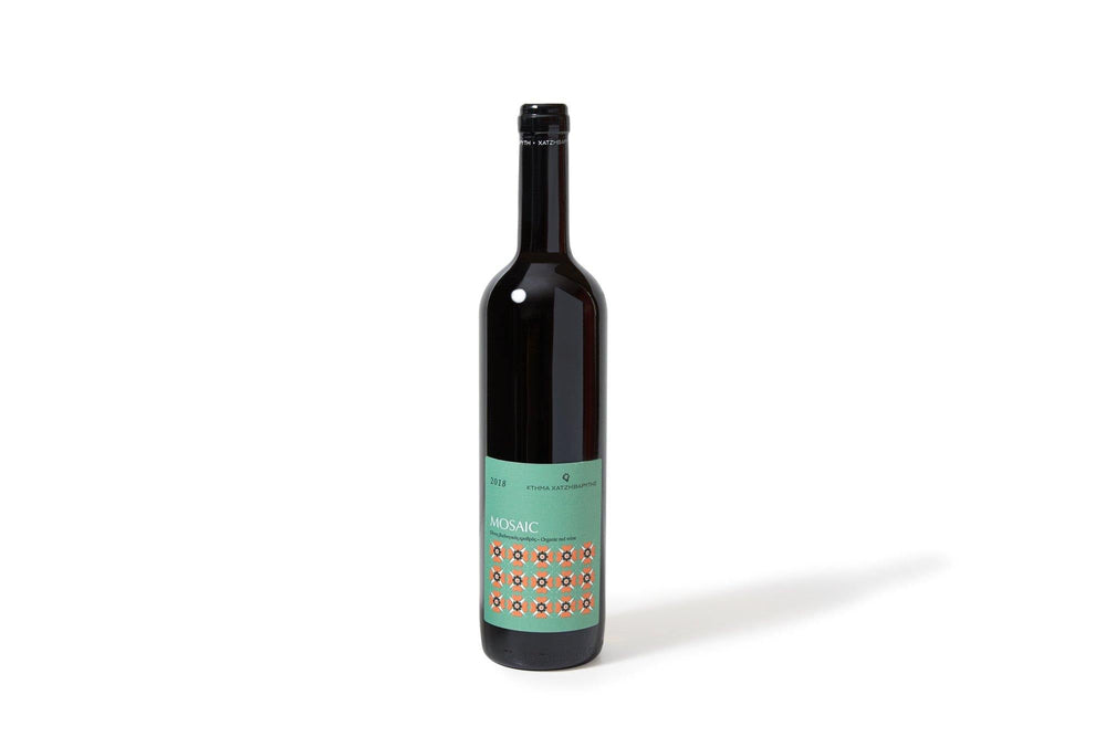 Eine Glasflasche Aroma Olymp Bio Rotwein „Mosaic“ aus Griechenland 